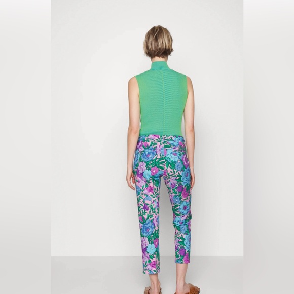 Weekend MaxMara cropped cigarette aqua floral print size 8 - Picture 2 of 10